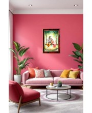 Radha Krishna Photo Frame For Wall & Table | 7x9 Inch Golden Cherry Finish | Decorative Radha Krishna Photo Frame For Home, Office & Pooja Room (F11412)