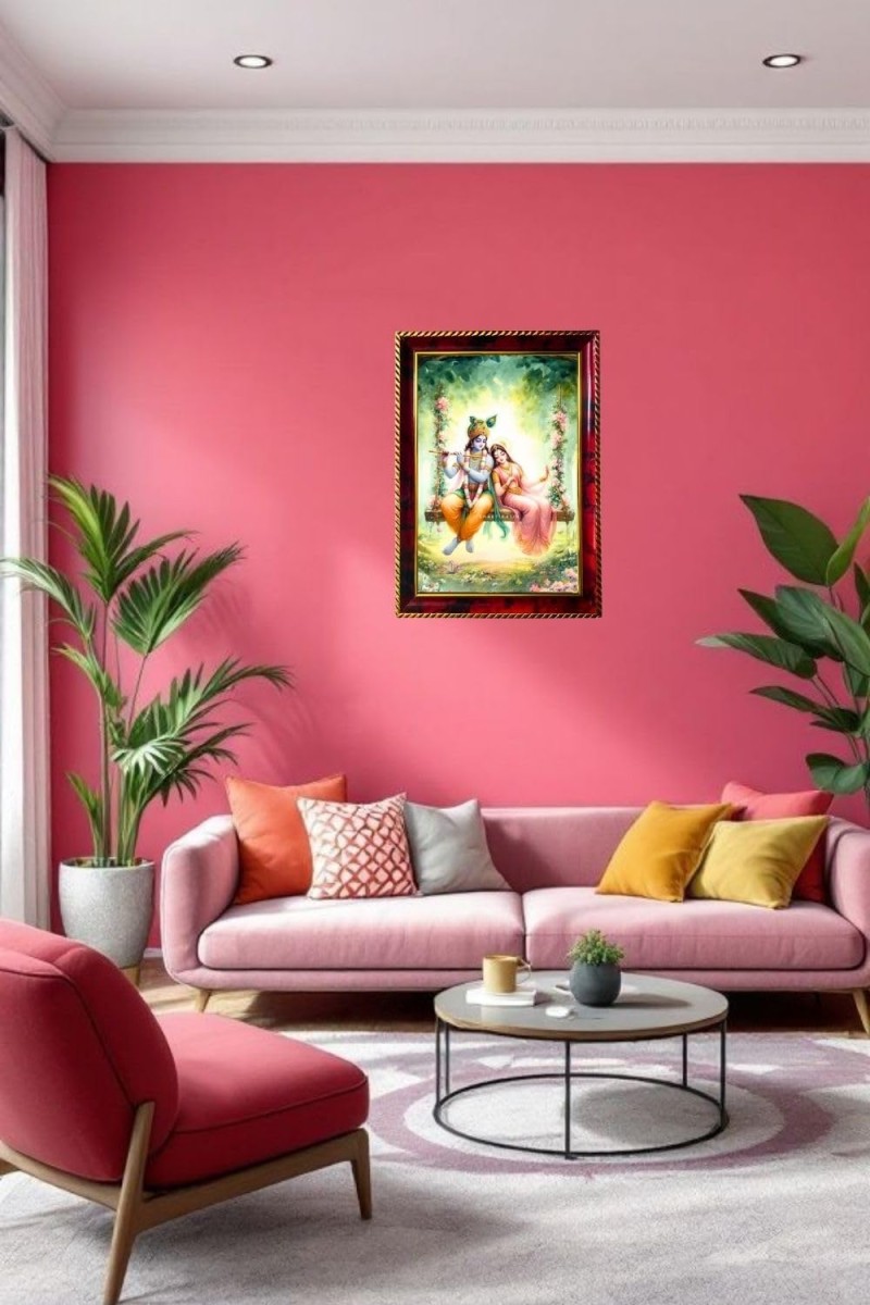 Radha Krishna Photo Frame For Wall & Table | 7x9 Inch Golden Cherry Finish | Decorative Radha Krishna Photo Frame For Home, Office & Pooja Room (F11412)