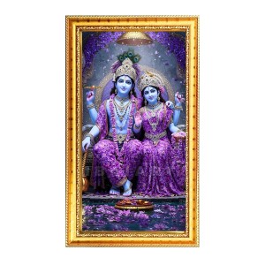 Lakhsmi & Narayan Digital Golden Color Photo Frame | Hindu Religious Wall Decor | 12x19 Inches - Inspirational Wall Art For Office, Home Decor - Ideal Spiritual Gift (F10220)