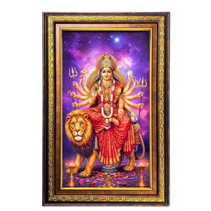 Goddess Durga Digital Golden Balck Color Photo Frame | Hindu Religious Wall Decor | 10x16 Inches - Inspirational Wall Art For Office, Home Decor - Ideal Spiritual Gift (F16553)