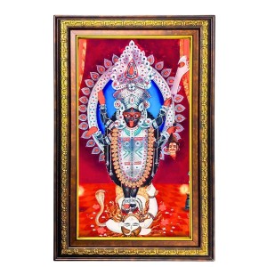 Kali Ma Digital Golden Balck Color Photo Frame | Hindu Religious Wall Decor | 10x16 Inches - Inspirational Wall Art For Office, Home Decor - Ideal Spiritual Gift (F16657)