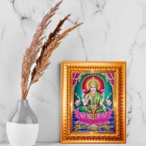 Goddess Lakshmi Golden Designer Photo Frame | 14x18 Inch Religious Wall Hanging Frame For Home, Office Decoration and Spiritual Gift Item