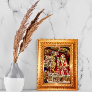Shree Radha And Shree Krishna Golden Designer Photo Frame | 10x14 Inch Religious Wall Hanging Frame For Home,Office Decoration and Spiritual Gift Item