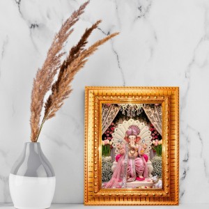 Divine Ganesha Golden Designer Photo Frame | 10x14 Inch Religious Wall Hanging Frame For Home, Office Decoration and Spiritual Gift Item