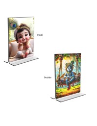 Bal Gopal Sri Krishna Acrylic T-Style Photo Stand, Compact and Stylish Spiritual Display, easily change 2 photos (Pack of 1)