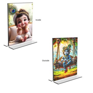 Car Desk/Table Top Bal Gopal Sri Krishna Acrylic T-Style Photo Stand - 2.5x3.5 Inches, Compact and Stylish Spiritual Display, easily change 2 photos (Pack of 1) Car Desk/Table Top Bal Gopal Sri Krishna Acrylic T-Style Photo Stand - 2.5x3.5 Inches, Compact and Stylish Spiritual Display, easily change 2 photos (Pack of 1)