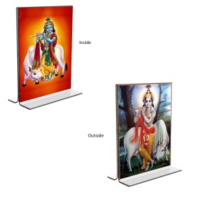 Car Desk/Table Top Sri Krishna With Cow Acrylic T-Style Photo Stand - 2.5x3.5 Inches, Compact and Stylish Spiritual Display, easily change 2 photos (Pack of 1) Car Desk/Table Top Sri Krishna With Cow Acrylic T-Style Photo Stand - 2.5x3.5 Inches, Compact and Stylish Spiritual Display, easily change 2 photos (Pack of 1)