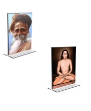 Sri Onkarnath Thakur and Sri Babbaji Acrylic T-Style Photo Stand - 11x13 Inches, Compact and Stylish Spiritual Display, easily change 2 photos (Pack of 1)