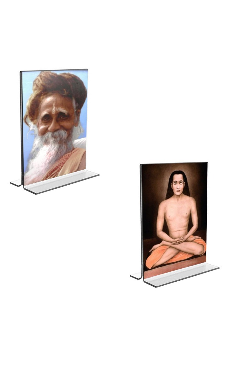 Sri Onkarnath Thakur and Sri Babbaji Acrylic T-Style Photo Stand - 9x11 Inches, Compact and Stylish Spiritual Display, easily change 2 photos (Pack of 1)
