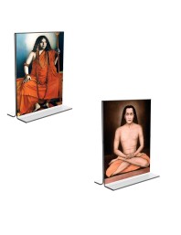 Sri Sri Pranabananda and Sri Babbaji Acrylic T-Style Photo Stand, Compact and Stylish Spiritual Display, easily change 2 photos (Pack of 1)