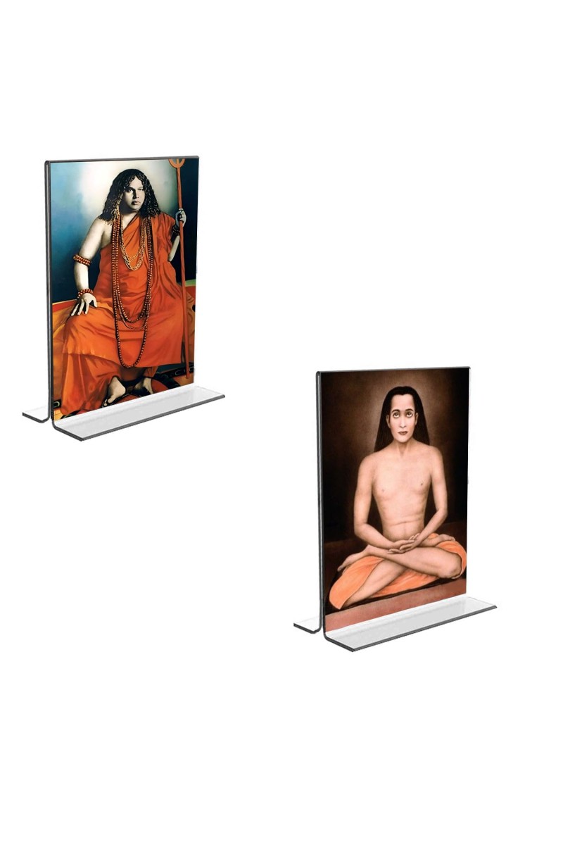 Sri Sri Pranabananda and Sri Babbaji Acrylic T-Style Photo Stand, Compact and Stylish Spiritual Display, easily change 2 photos (Pack of 1)