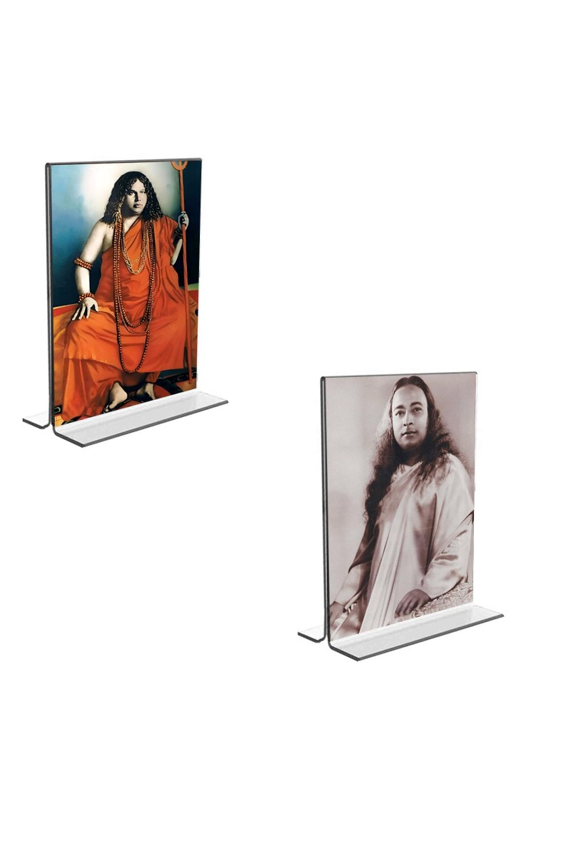 Sri Sri Pranabananda and Sri Sri Yogadananda Acrylic T-Style Photo Stand, Compact and Stylish Spiritual Display, easily change 2 photos (Pack of 1)