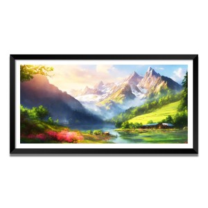 Nature Landscape Floating Frame Scenery Digital Print - (I5573) - 12x24 inch Modern Nature Wall Art for Living Room, Bedroom, Office, Hotels, Drawing Room
