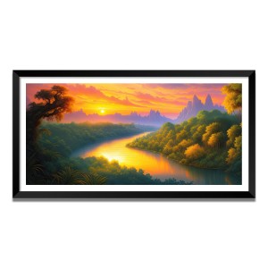 Nature Landscape Floating Frame Scenery Digital Print - (I5612) - 12x24 inch Modern Nature Wall Art for Living Room, Bedroom, Office, Hotels, Drawing Room