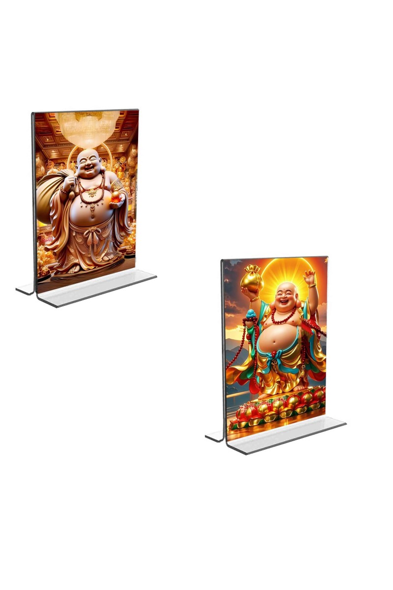 Laughing Buddha Acrylic T-Style Photo Stand - 5x7 Inches, Compact and Stylish Spiritual Display, easily change 2 photos (Pack of 1)