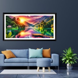 Nature Landscape Floating Frame Scenery Digital Print - (I5701) - 18x36 inch Modern Nature Wall Art for Living Room, Bedroom, Office, Hotels, Drawing Room