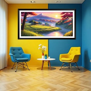 Nature Landscape Floating Frame Scenery Digital Print - (I5621) - 12x24 inch Modern Nature Wall Art for Living Room, Bedroom, Office, Hotels, Drawing Room