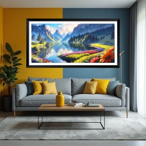 Nature Landscape Floating Frame Scenery Digital Print - (I5627) - 12x24 inch Modern Nature Wall Art for Living Room, Bedroom, Office, Hotels, Drawing Room