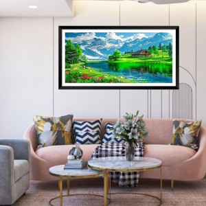 Nature Landscape Floating Frame Scenery Digital Print - (I5930) - 12x24 inch Modern Nature Wall Art for Living Room, Bedroom, Office, Hotels, Drawing Room