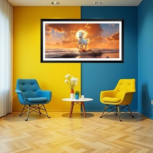 Nature Landscape Floating Frame Scenery Digital Print - (I5922) - 12x24 inch Modern Nature Wall Art for Living Room, Bedroom, Office, Hotels, Drawing Room