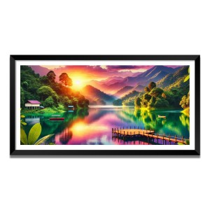 Nature Landscape Floating Frame Scenery Digital Print - (I5701) - 18x36 inch Modern Nature Wall Art for Living Room, Bedroom, Office, Hotels, Drawing Room