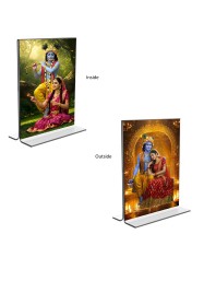 Sri Krishna and Sri Radha Acrylic T-Style Photo Stand - 5x7 Inches, Compact and Stylish Spiritual Display, easily change 2 photos (Pack of 1)