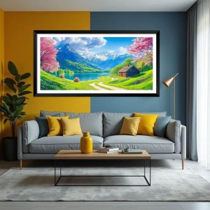 Nature Landscape Floating Frame Scenery Digital Print - (I5749) - 12x24 inch Modern Nature Wall Art for Living Room, Bedroom, Office, Hotels, Drawing Room