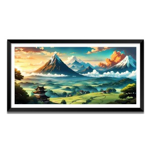 Nature Landscape Floating Frame Scenery Digital Print - (I5620) - 12x24 inch Modern Nature Wall Art for Living Room, Bedroom, Office, Hotels, Drawing Room