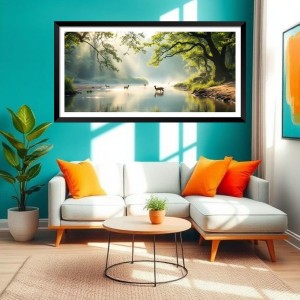 Nature Landscape Floating Frame Scenery Digital Print - (I5610) - 12x24 inch Modern Nature Wall Art for Living Room, Bedroom, Office, Hotels, Drawing Room