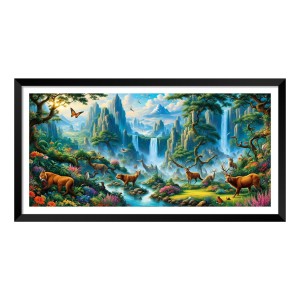 Nature Landscape Floating Frame Scenery Digital Print - (I5900) - 24x48 inch Modern Nature Wall Art for Living Room, Bedroom, Office, Hotels, Drawing Room