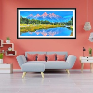 Nature Landscape Floating Frame Scenery Digital Print - (I5884) - 12x24 inch Modern Nature Wall Art for Living Room, Bedroom, Office, Hotels, Drawing Room