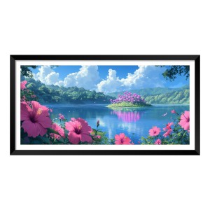 Nature Landscape Floating Frame Scenery Digital Print - (I5904) - 12x24 inch Modern Nature Wall Art for Living Room, Bedroom, Office, Hotels, Drawing Room