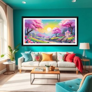 Nature Landscape Floating Frame Scenery Digital Print - (I5720) - 24x48 inch Modern Nature Wall Art for Living Room, Bedroom, Office, Hotels, Drawing Room