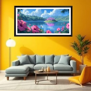 Nature Landscape Floating Frame Scenery Digital Print - (I5904) - 12x24 inch Modern Nature Wall Art for Living Room, Bedroom, Office, Hotels, Drawing Room