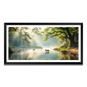 Nature Landscape Floating Frame Scenery Digital Print - (I5610) - 12x24 inch Modern Nature Wall Art for Living Room, Bedroom, Office, Hotels, Drawing Room
