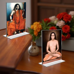 Sri Sri Pranabananda and Sri Babbaji Acrylic T-Style Photo Stand, Compact and Stylish Spiritual Display, easily change 2 photos (Pack of 1)
