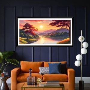 Nature Landscape Floating Frame Scenery Digital Print - (I5772) - 12x24 inch Modern Nature Wall Art for Living Room, Bedroom, Office, Hotels, Drawing Room