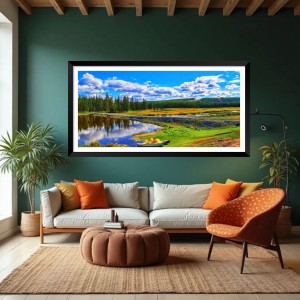 Nature Landscape Floating Frame Scenery Digital Print - (I5718) - 12x24 inch Modern Nature Wall Art for Living Room, Bedroom, Office, Hotels, Drawing Room