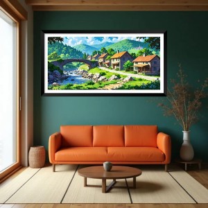 Nature Landscape Floating Frame Scenery Digital Print - (I5717) - 12x24 inch Modern Nature Wall Art for Living Room, Bedroom, Office, Hotels, Drawing Room