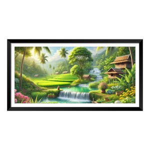 Nature Landscape Floating Frame Scenery Digital Print - (I5907) - 12x24 inch Modern Nature Wall Art for Living Room, Bedroom, Office, Hotels, Drawing Room