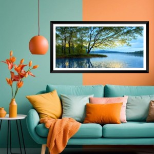 Nature Landscape Floating Frame Scenery Digital Print - (I5600) - 12x24 inch Modern Nature Wall Art for Living Room, Bedroom, Office, Hotels, Drawing Room