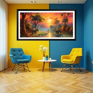 Nature Landscape Floating Frame Scenery Digital Print - (I5602) - 12x24 inch Modern Nature Wall Art for Living Room, Bedroom, Office, Hotels, Drawing Room