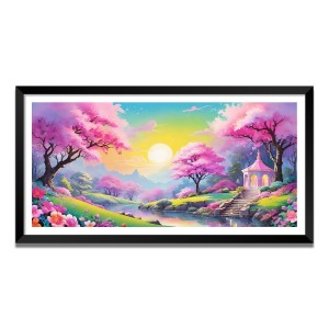 Nature Landscape Floating Frame Scenery Digital Print - (I5720) - 24x48 inch Modern Nature Wall Art for Living Room, Bedroom, Office, Hotels, Drawing Room