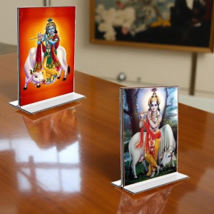 Car Desk/Table Top Sri Krishna With Cow Acrylic T-Style Photo Stand - 2.5x3.5 Inches, Compact and Stylish Spiritual Display, easily change 2 photos (Pack of 1) Car Desk/Table Top Sri Krishna With Cow Acrylic T-Style Photo Stand - 2.5x3.5 Inches, Compact and Stylish Spiritual Display, easily change 2 photos (Pack of 1)