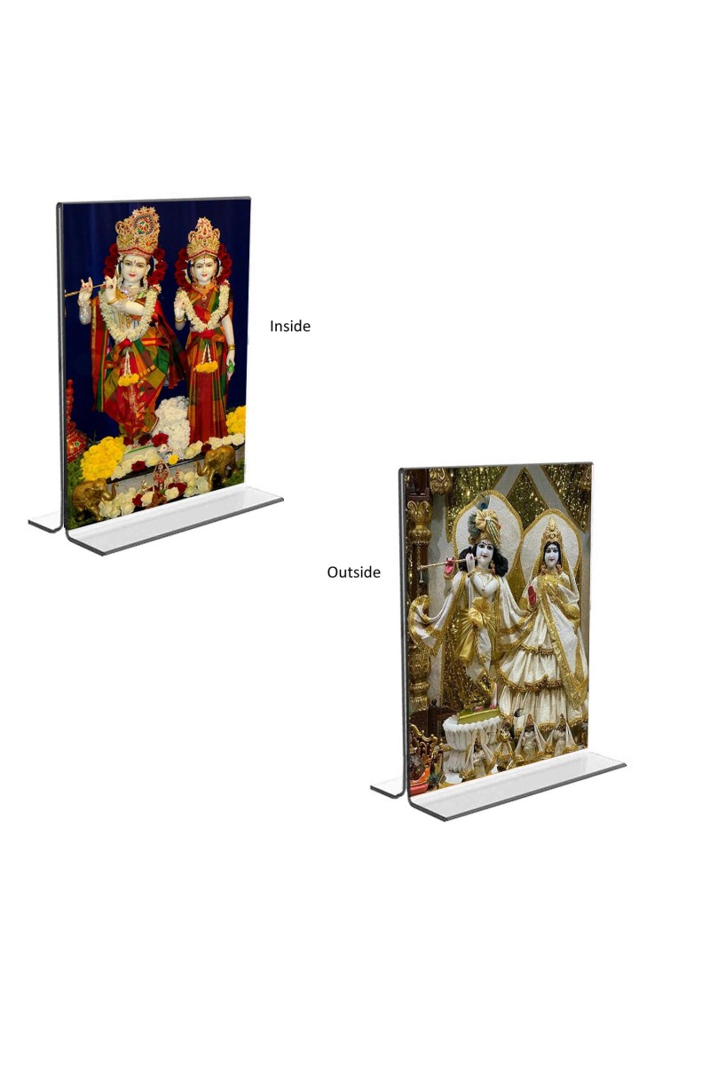 Sri Krishna and Sri Radha Acrylic T-Style Photo Stand - 9x11 Inches, Compact and Stylish Spiritual Display, easily change 2 photos (Pack of 1)