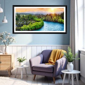 Nature Landscape Floating Frame Scenery Digital Print - (I5705) - 12x24 inch Modern Nature Wall Art for Living Room, Bedroom, Office, Hotels, Drawing Room