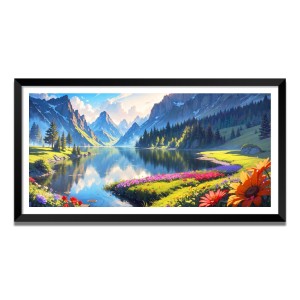 Nature Landscape Floating Frame Scenery Digital Print - (I5627) - 12x24 inch Modern Nature Wall Art for Living Room, Bedroom, Office, Hotels, Drawing Room