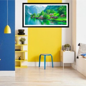 Nature Landscape Floating Frame Scenery Digital Print - (I5913) - 12x24 inch Modern Nature Wall Art for Living Room, Bedroom, Office, Hotels, Drawing Room