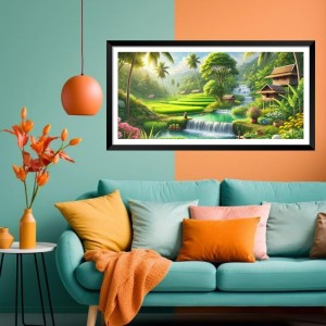 Nature Landscape Floating Frame Scenery Digital Print - (I5907) - 12x24 inch Modern Nature Wall Art for Living Room, Bedroom, Office, Hotels, Drawing Room