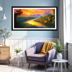 Nature Landscape Floating Frame Scenery Digital Print - (I5612) - 12x24 inch Modern Nature Wall Art for Living Room, Bedroom, Office, Hotels, Drawing Room